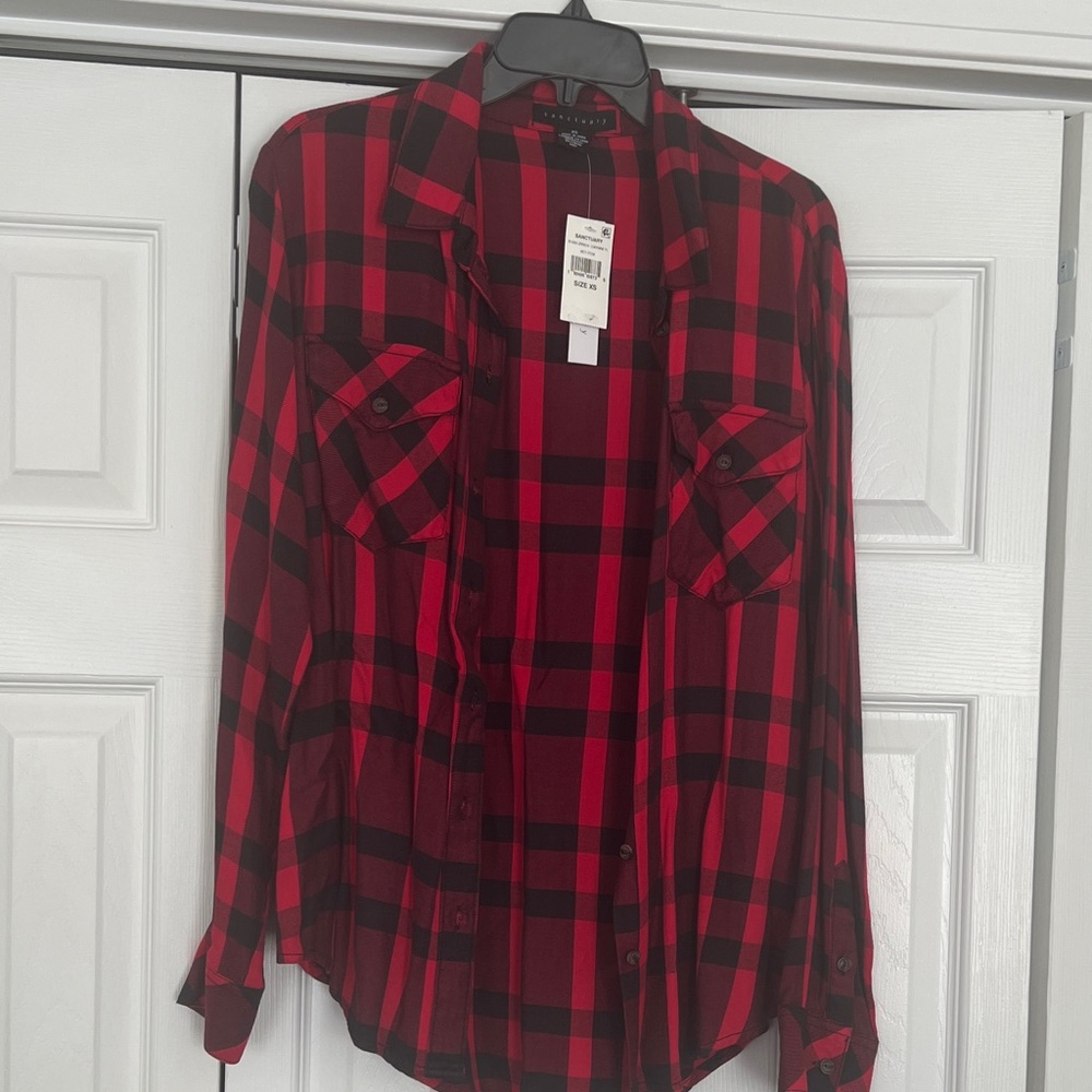 Sanctuary Antro Red and Black Checkered Shirt new XS